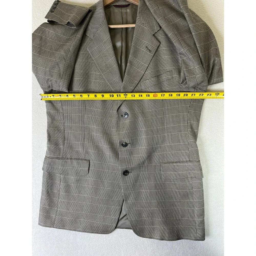 Hart Schaffner Marx Blazer Men's 42R Beige Plaid Check 3 Button Suit Jacket Wool